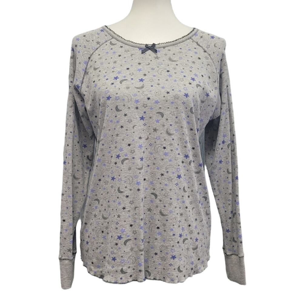 Cuddl Duds Womens Large PolyCotton Long Sleeve Moon Stars Patterned Sleep Shirt